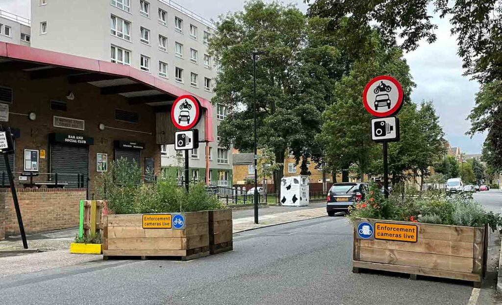low traffic neighbourhood planters on street