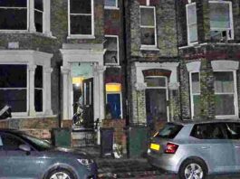 night time image of terraced houses
