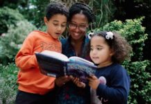 woman and children reading book
