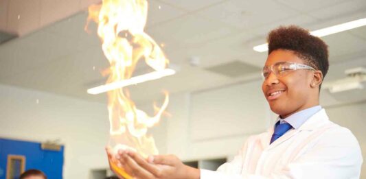school science experiment with fire