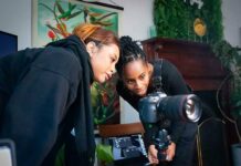 young women making film