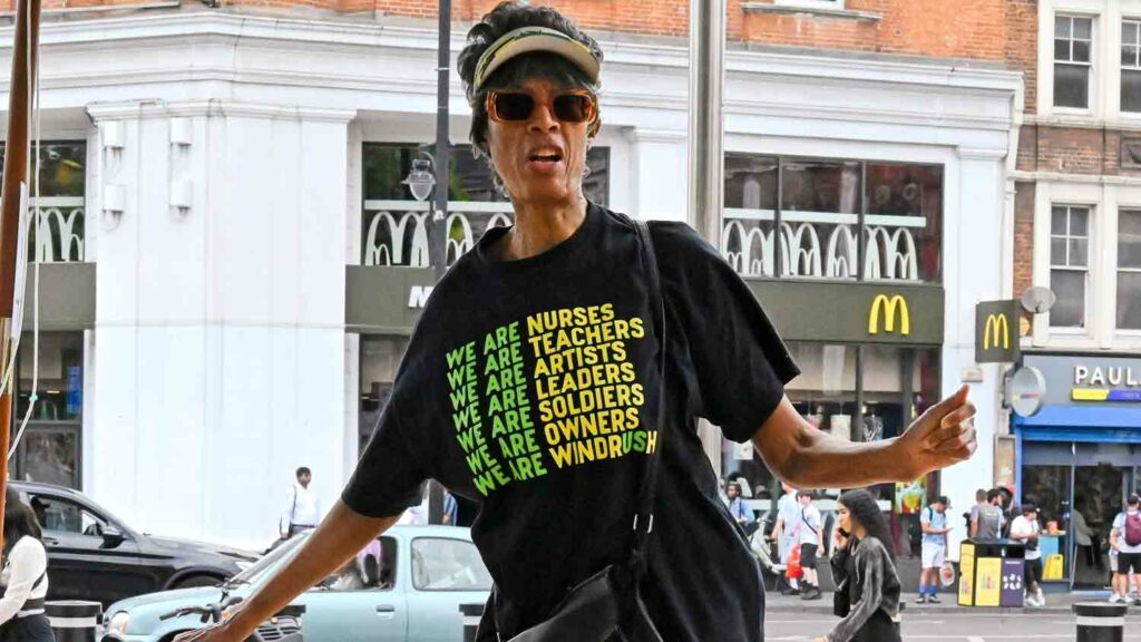 woman wearing Windrush campaign t-shirt