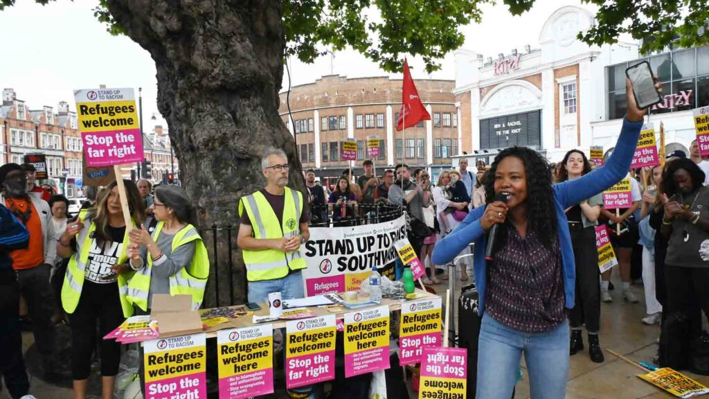 woman at protest rally