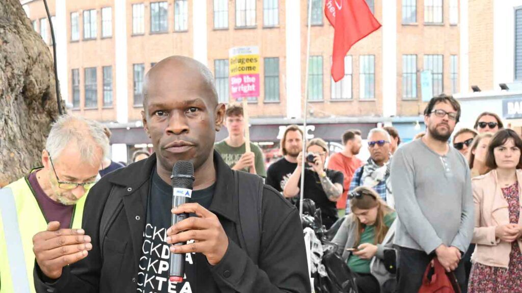 man at protest rally