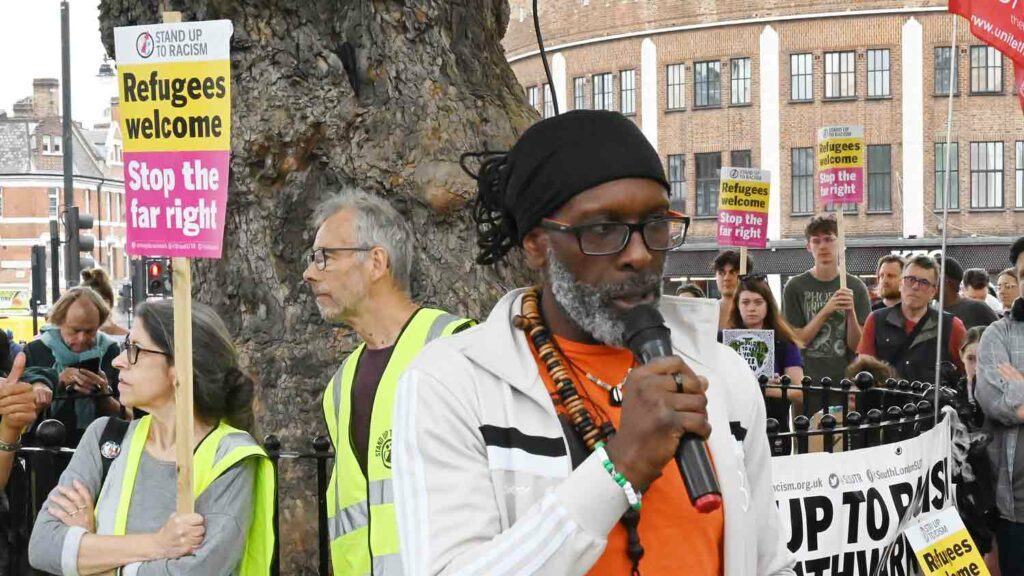 man at protest rally