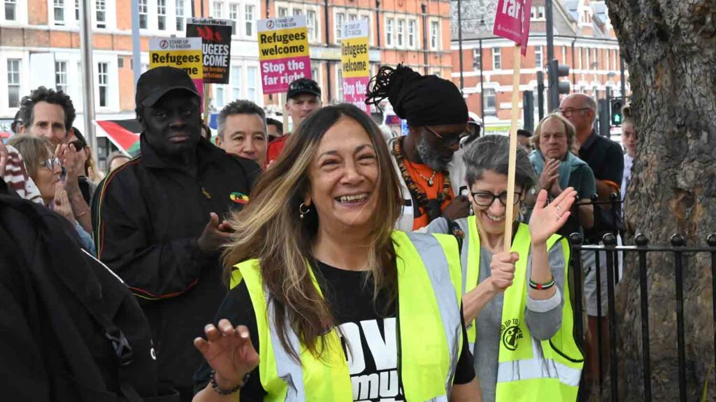 woman at protest meeting