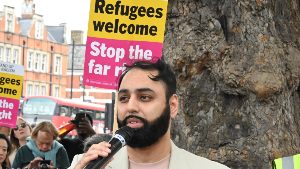 man at protest rally