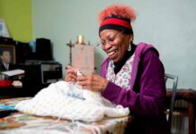 woman crocheting