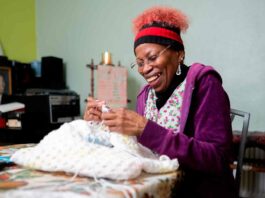 woman crocheting