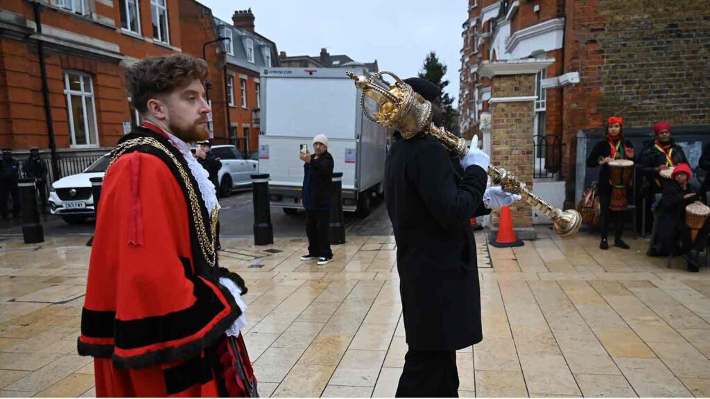 mayor in robes with mace bearer