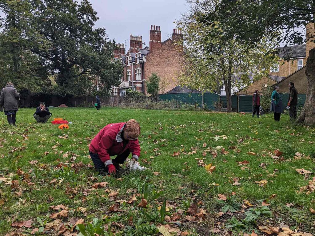 people picking litter