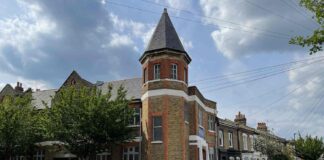 Urban building with small tower