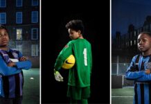 montage of portraits of boys in football kit