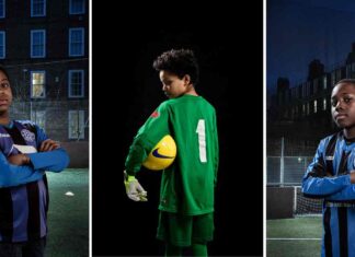 montage of portraits of boys in football kit