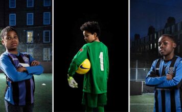 montage of portraits of boys in football kit