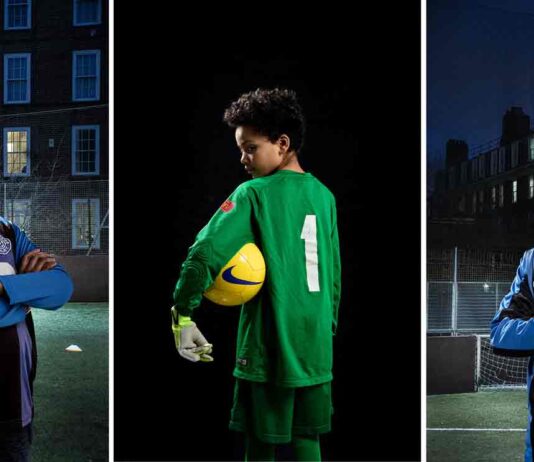 montage of portraits of boys in football kit